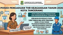 [Hanya Ilustrasi] Posko Pengaduan THR Keagamaan Tahun 2026 yang disediakan Pemerintah Kota Tangerang melalui Dinas Ketenagakerjaan untuk memfasilitasi pengaduan pekerja terkait pembayaran THR.