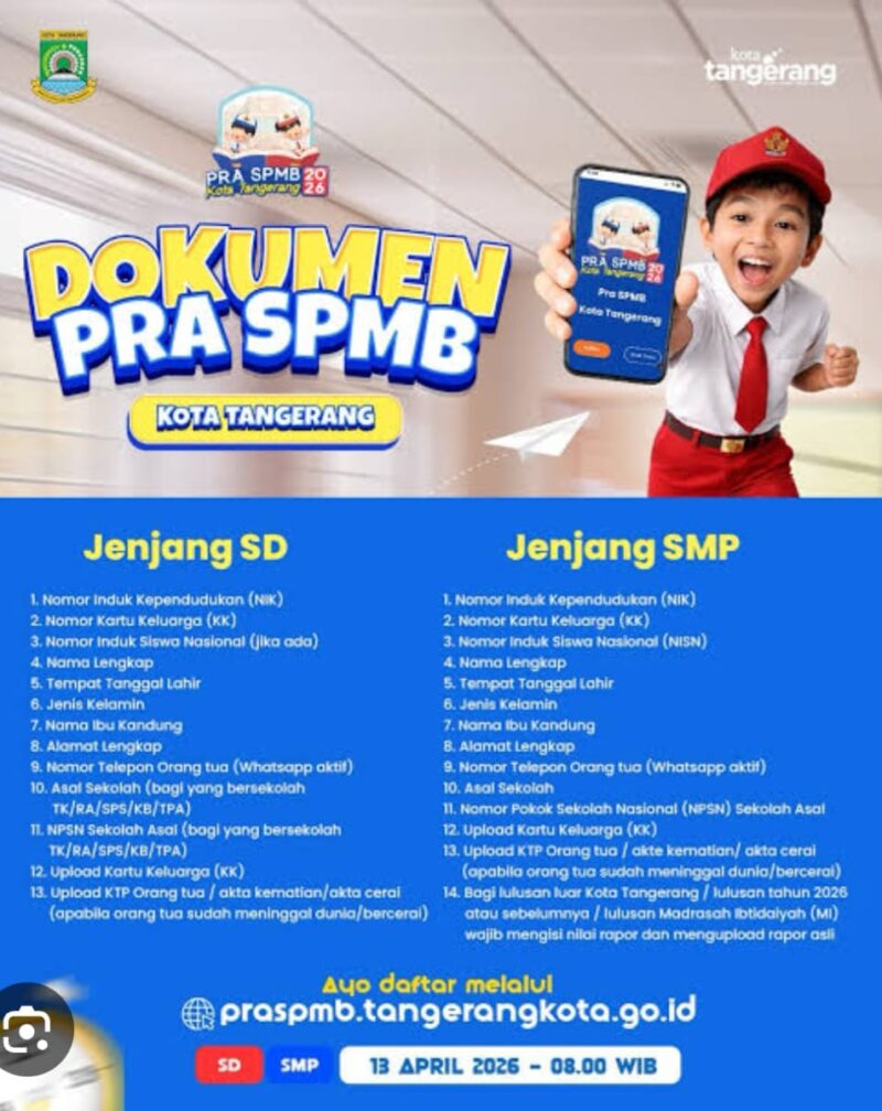 Tahapan Pendaftaran Pra SPMB 2026 Kota Tangerang 