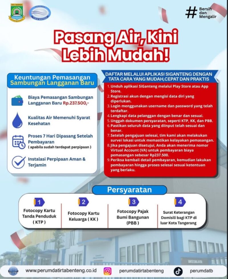 Sambut HUT RI ke-81, Perumda TB Kota Tangerang Berikan Diskon 81 Persen Pemasangan Sambungan Baru
